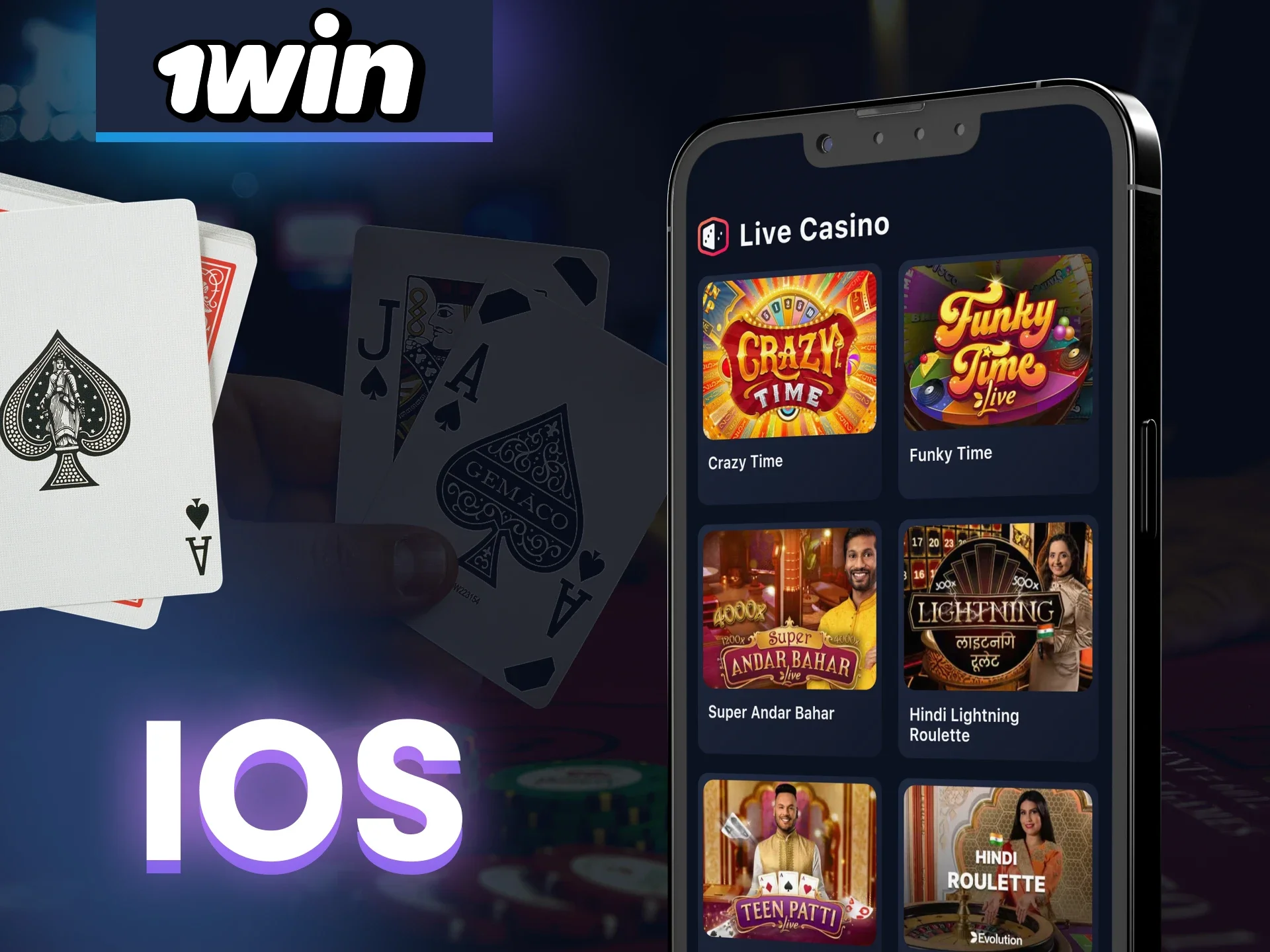 Download the 1win live casino app for iOS.