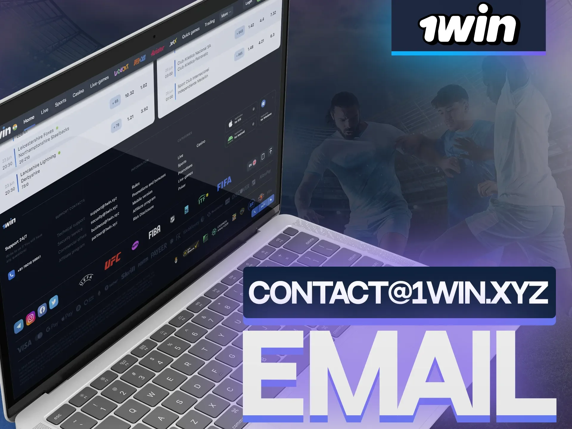 Register with 1win by email and start betting on sports.